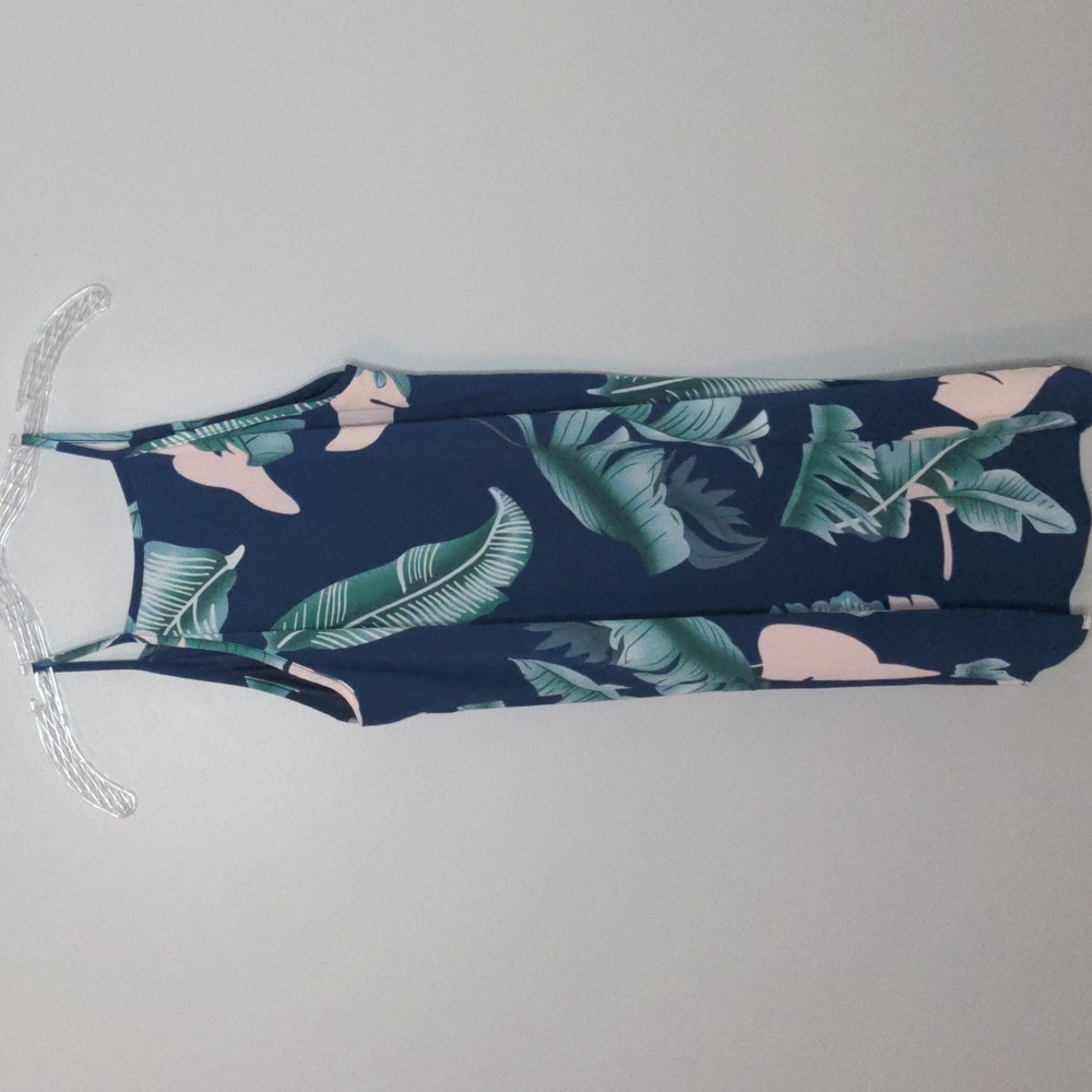 EUC✨ medium high neck blue tropical print spaghetti strap dress - Picture 6 of 13